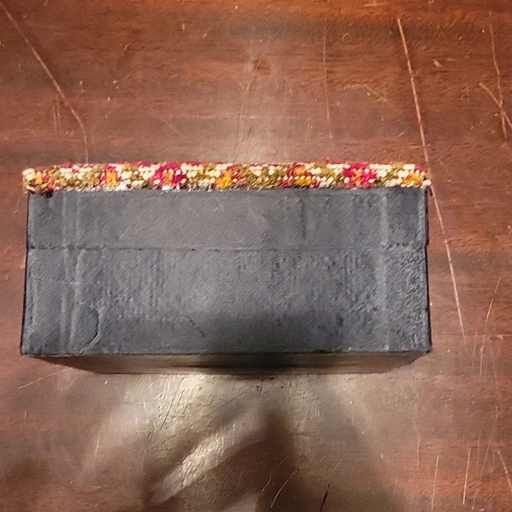 Vintage Tapestry Needlepoint Floral Jewelry Box with Aqua Blue Lining